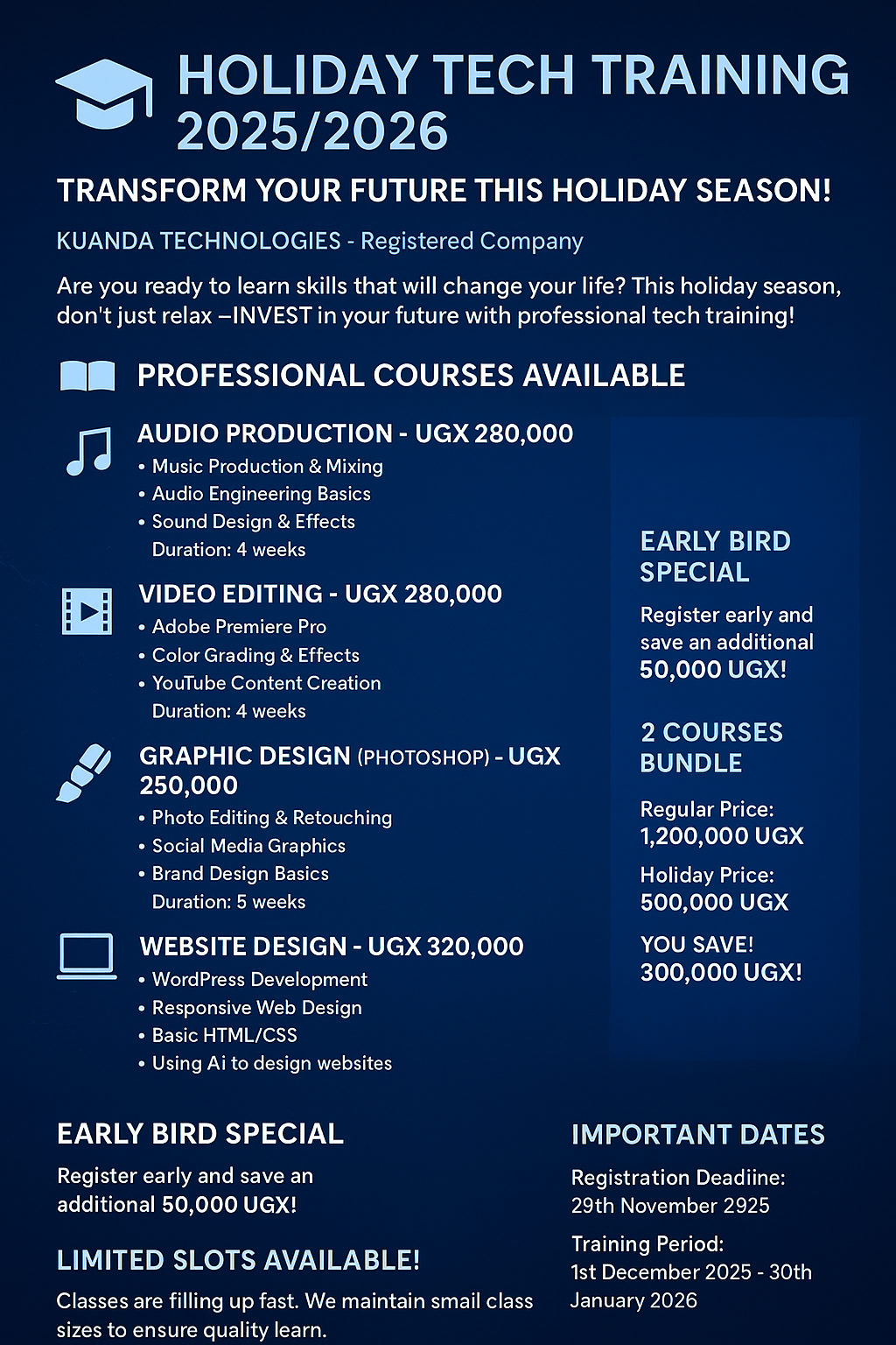 🎓 HOLIDAY TECH TRAINING 2025/2026 TRANSFORM YOUR FUTURE THIS HOLIDAY SEASON!